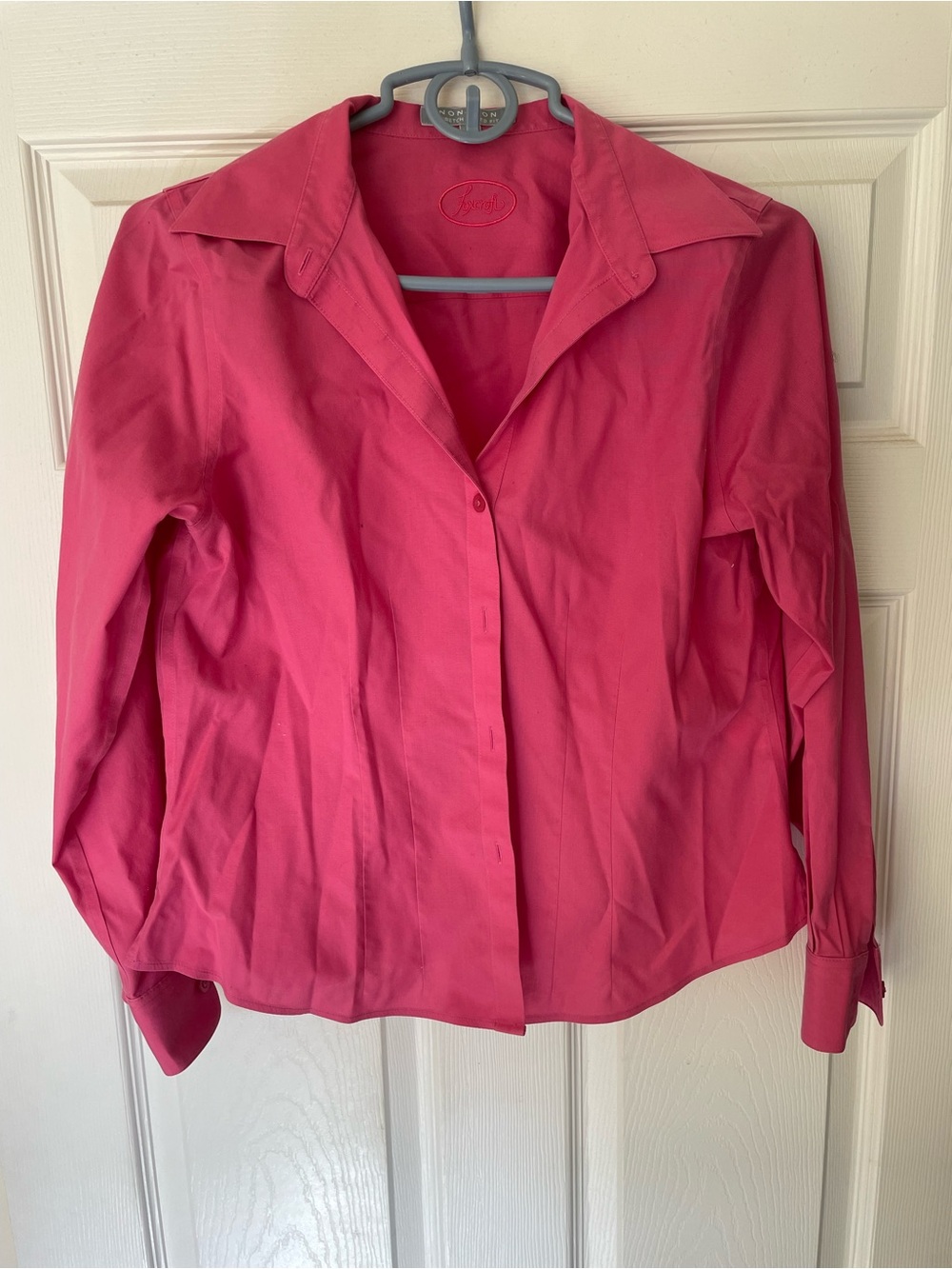 Foxcroft Long-Sleeve Collared Button-Up in Bright Pink